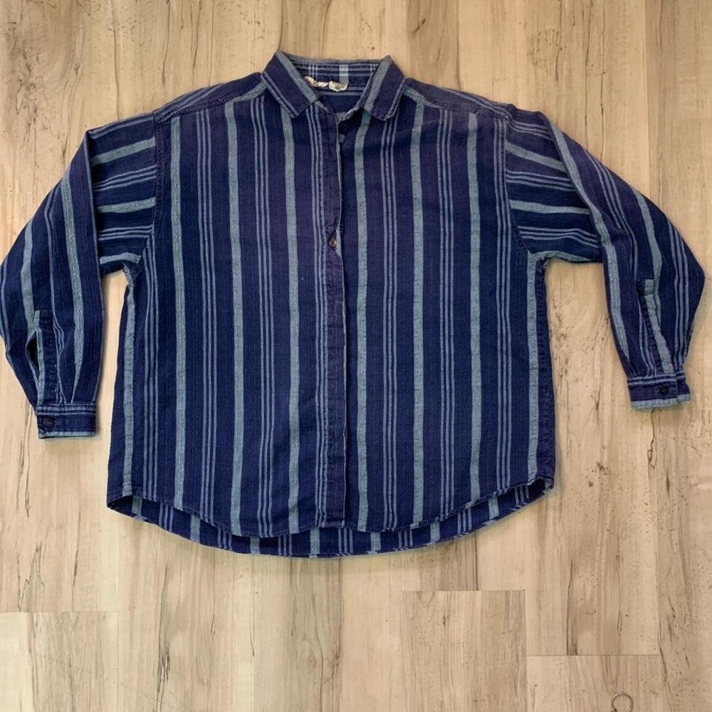 Vintage 1990s retro Chorus‎ Girl blue stiped button up Size Large